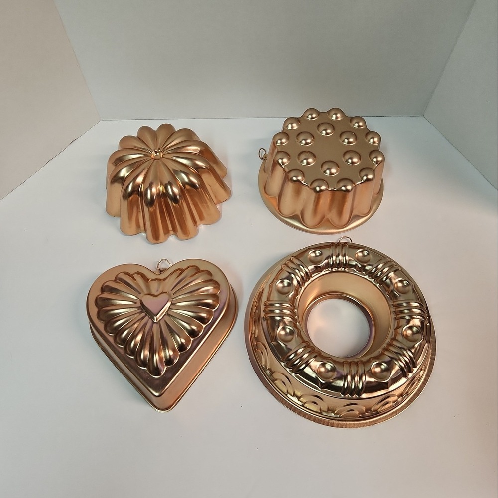 Copper Jello Mold Wall Hanging Lot of 4 Kitchen Decor Collectible Vintage
